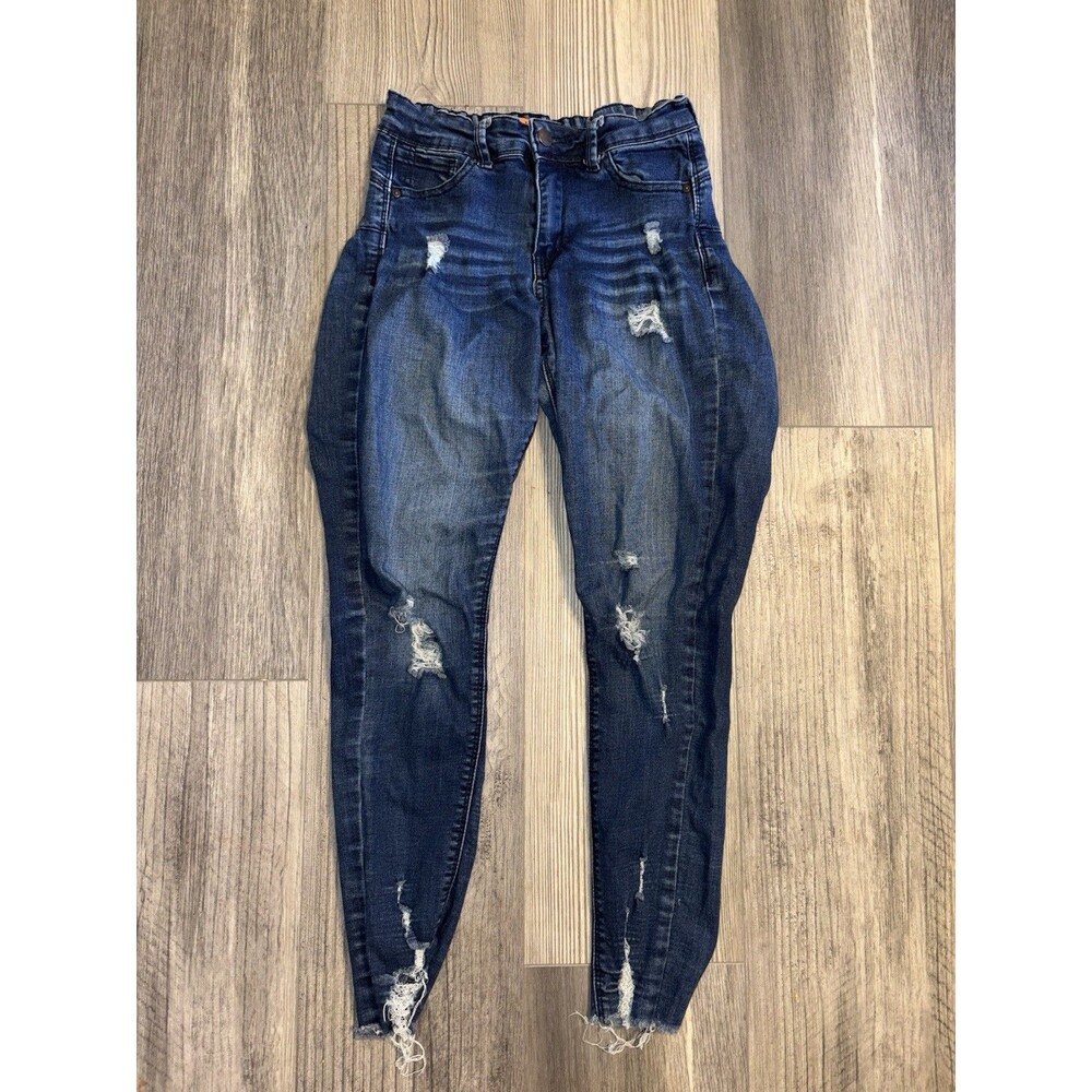 Wax Butt I Love You Jeans Women 0/24 Blue Cotton Denim Skinny Distressed